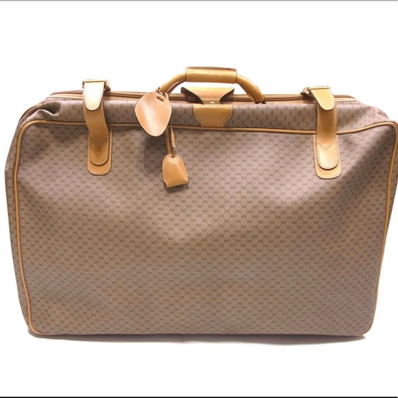 VINTAGE GUCCI PVC BEIGE & CAMEL LEATHER BRIEFCASE TRAVEL LUGGAGE